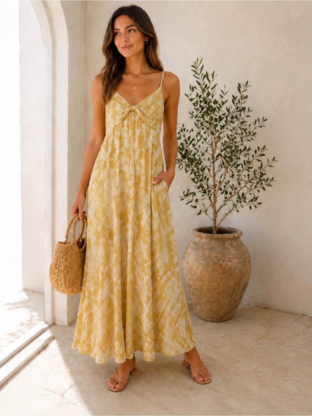 Vince Butter Yellow Floral Knot Maxi Dress | Xs
